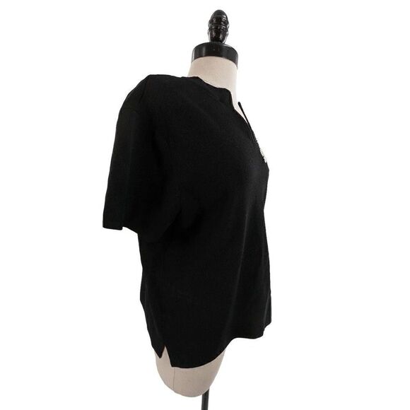 Sigrid Olsen Women Black Abstract Embroidered Knit Blouse Size XL - Picture 6 of 12